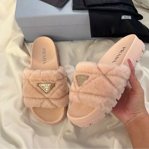 Prada shearling slides